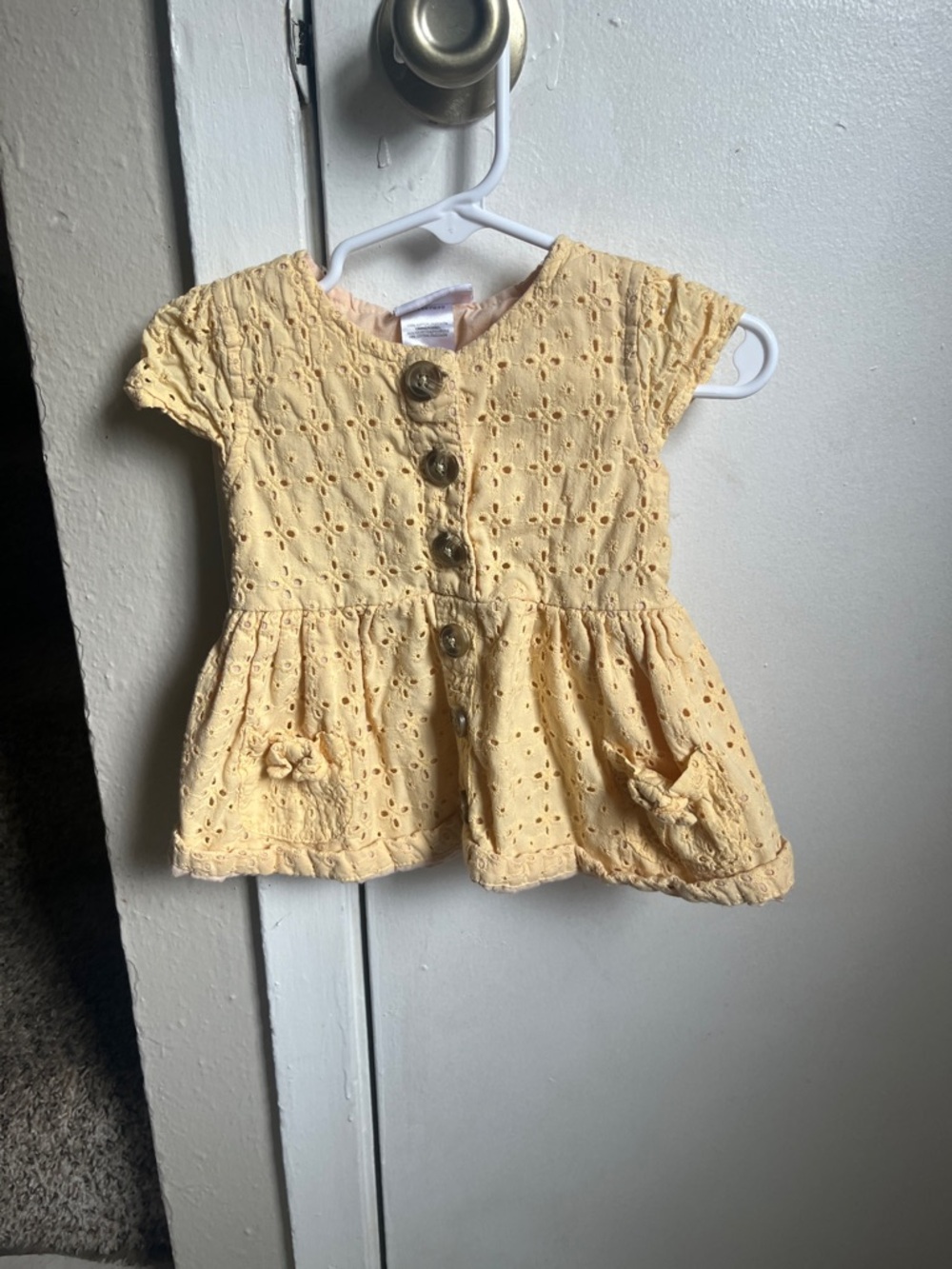 Little Lass Yellow Eyelet Button Front Peplum Top